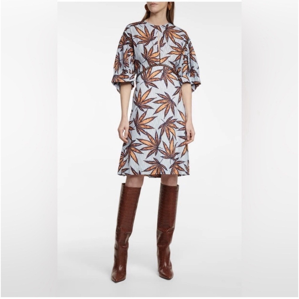 Dorothee Schumacher Fantasy Leaves Printed Dress Size 1 (XS) in Blue and Orange